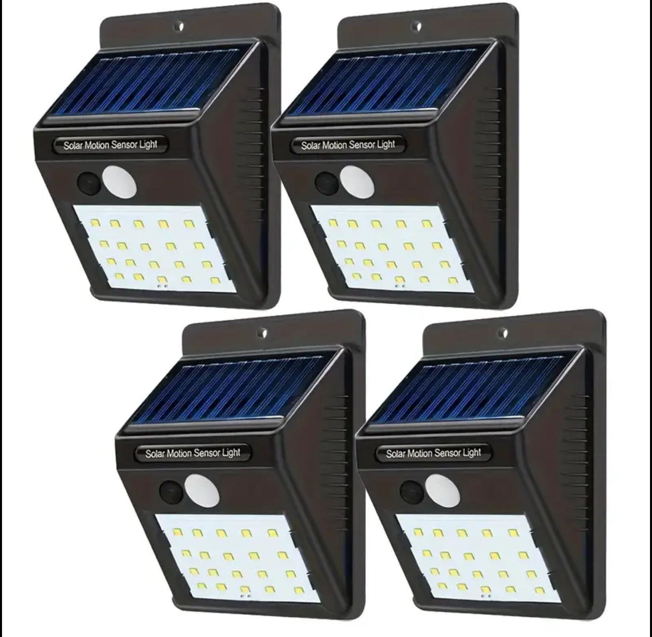 Комплект от 4 соларни LED лампи със сензор за движение – външно осветление за стена, двор и фасада