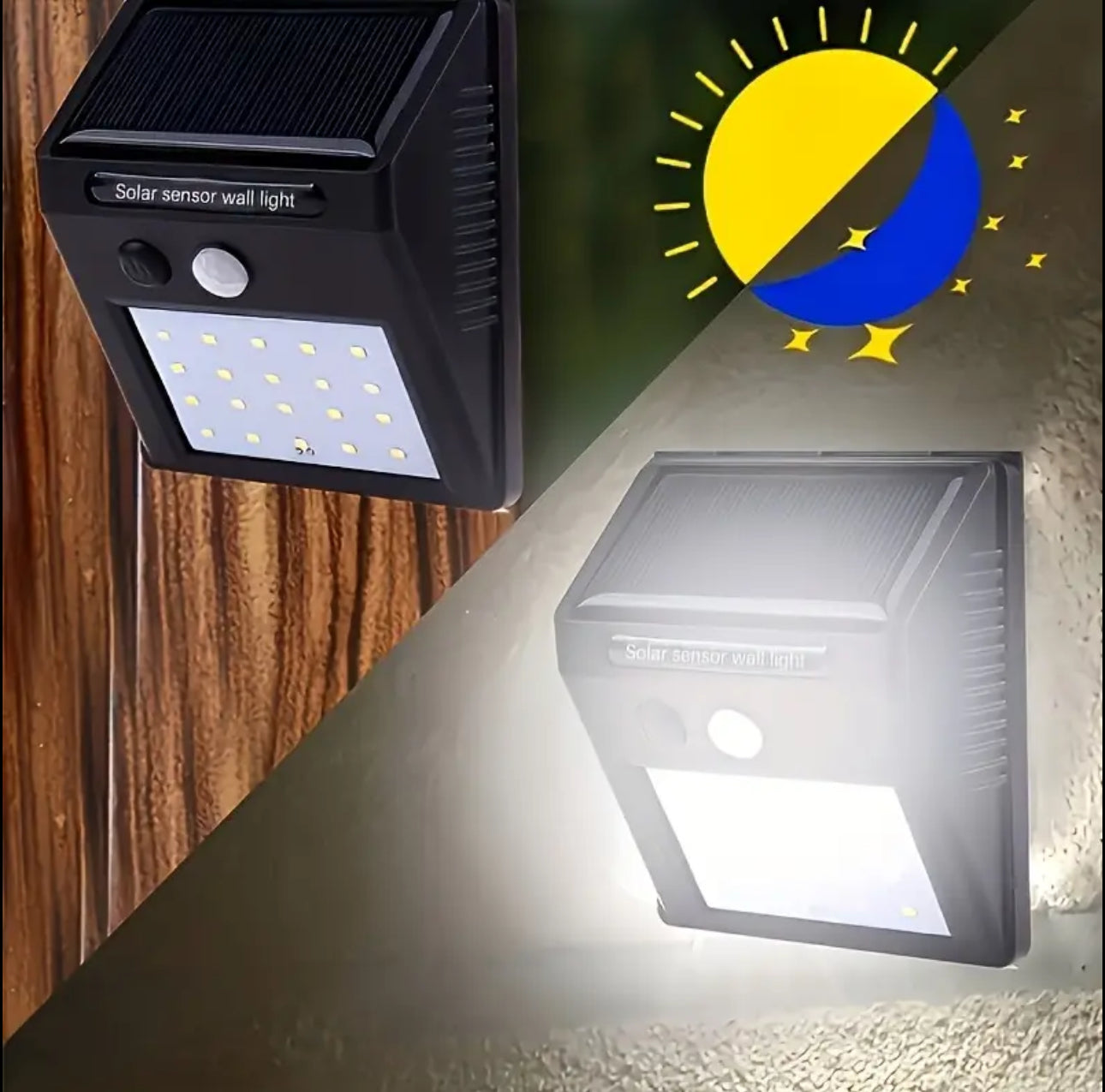 Комплект от 4 соларни LED лампи със сензор за движение – външно осветление за стена, двор и фасада