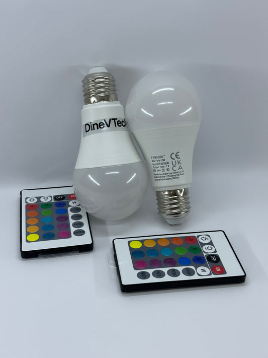 Комплект 2 броя LED крушки с дистанционно – RGB, 7W, цокъл E27