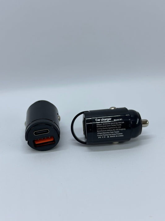 Мини USB зарядно за кола – 2 порта (USB + Type-C), бързо зареждане до 4A
